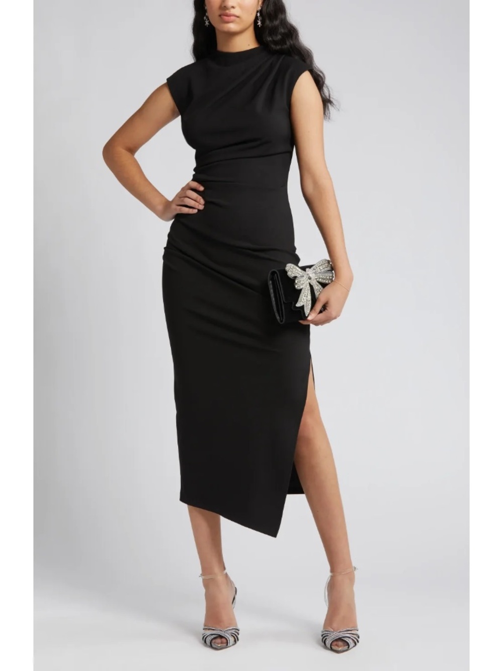 Nikki Lund Dida Funnel Neck Cocktail Dress In Black - size M - NWT